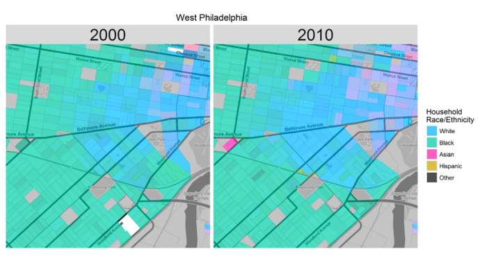 Tannen rastreó cómo las fronteras raciales en un vecindario del oeste de Filadelfia fueron cambiando a lo largo de un período de 10 años.