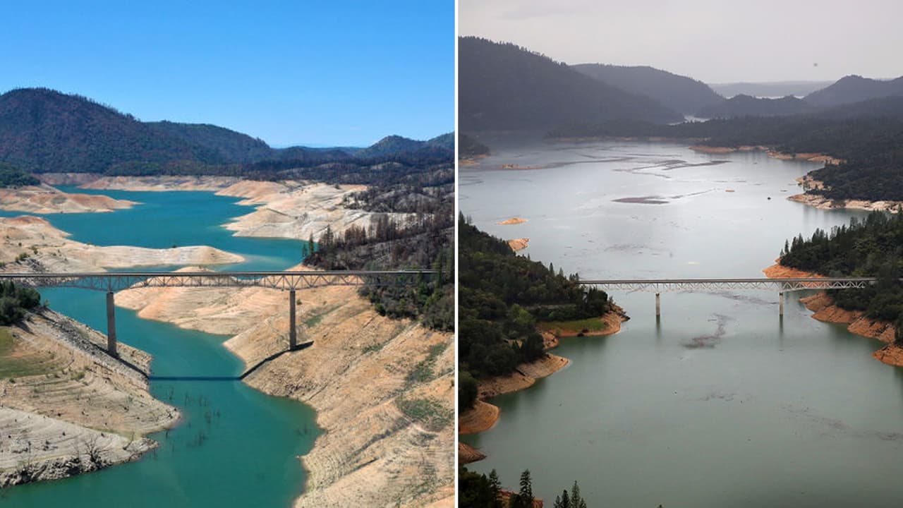 La sequía en una foto: el lago Oroville, el segundo reservorio más grande de California, está a menos de la mitad de su capacidad