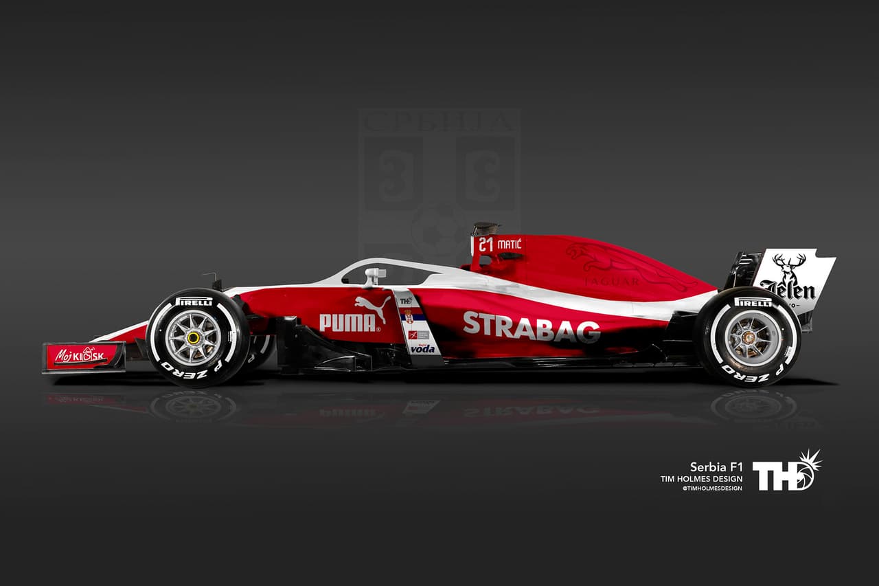 <b>Serbia</b>
<br>Los colores de la federación de fútbol serbia, la cual prometió regalar 10 millones de euros al conjunto si ganan el Mundial, aquí tiene representante de Fórmula Uno.
<br>Jugador: N° 21 Nemanja Matic (mediocampista)