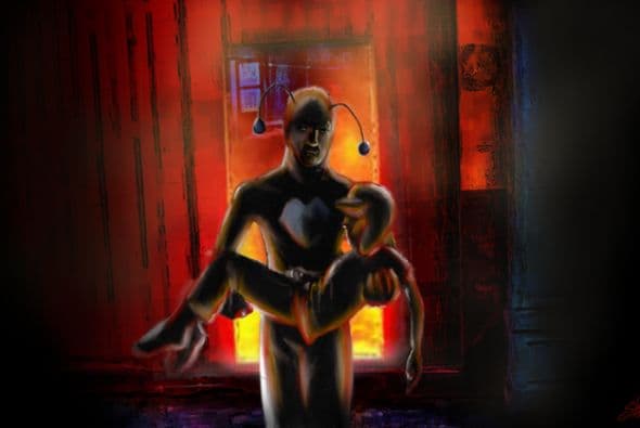 En la misma analogía, en medio de un gran incedio, el Chapulín Colorado rescata a un niño: El Chavo del Ocho. (Fotografía tomada de Twitter)