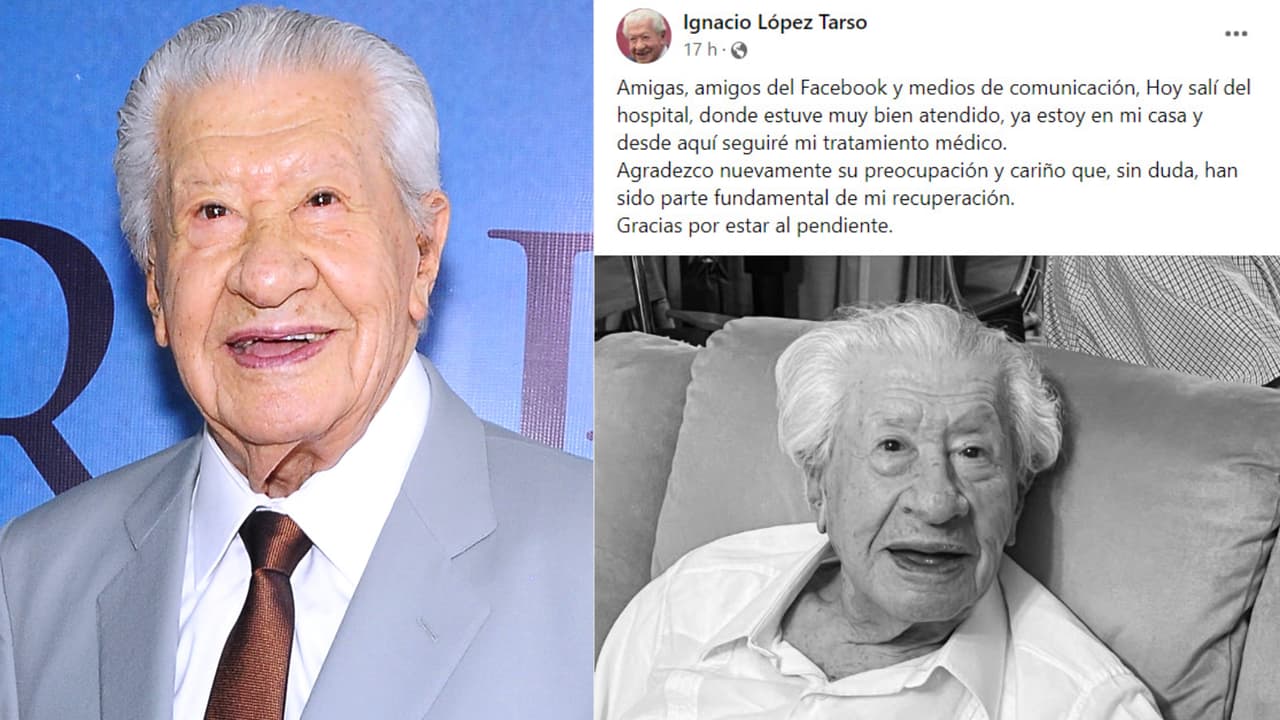 A la derecha, la foto con la que Ignacio López Tarso reapareció tras haber sido internado por neumonía.