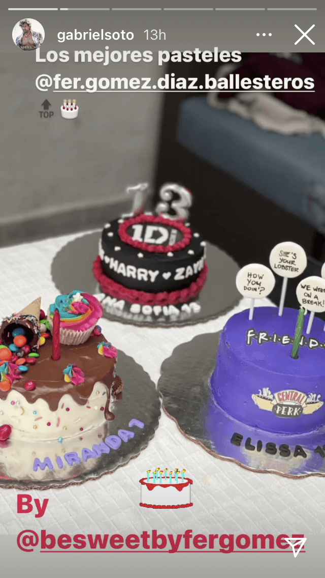 Entre los detalles de la celebración, resalta que Irina Baeva comparte uno de sus gustos con Elissa Marie: el pastel de la mayor de las hijas de Gabriel Soto tiene motivos de la serie 'Friends'.