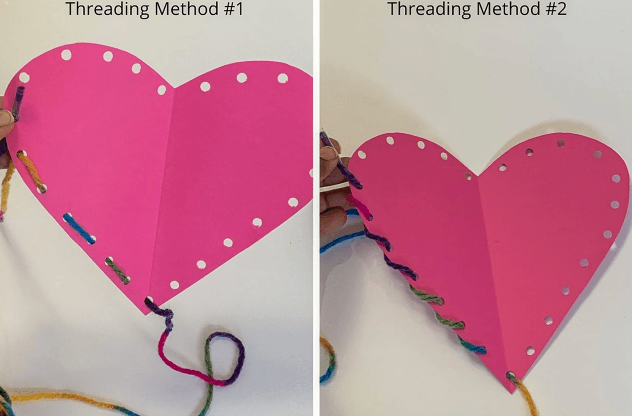 Enhebrar la lana puede ayudar a los niños a practicar la cuenta, la atención plena y las destrezas de motricidad fina.