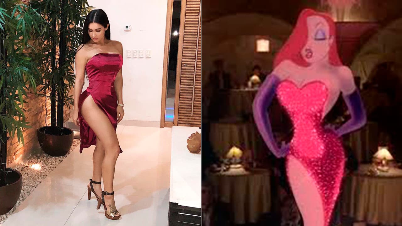 Recientemente, había llamado la atención de sus seguidores al vestir un apretado y corto vestido rojo que hizo que fuera comparada con el personaje gráfico de Jessica Rabbit.
