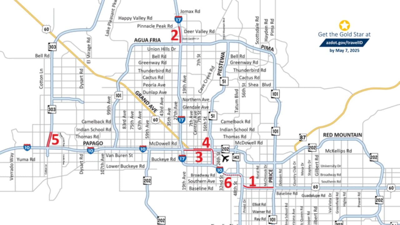 Cierres carreteros para el área de Phoenix del 21 al 24 de julio