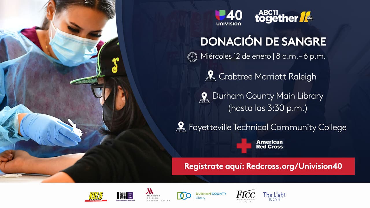 Así puedes donar sangre a la Cruz Roja este 12 de enero en Raleigh, Durham y Fayetteville 