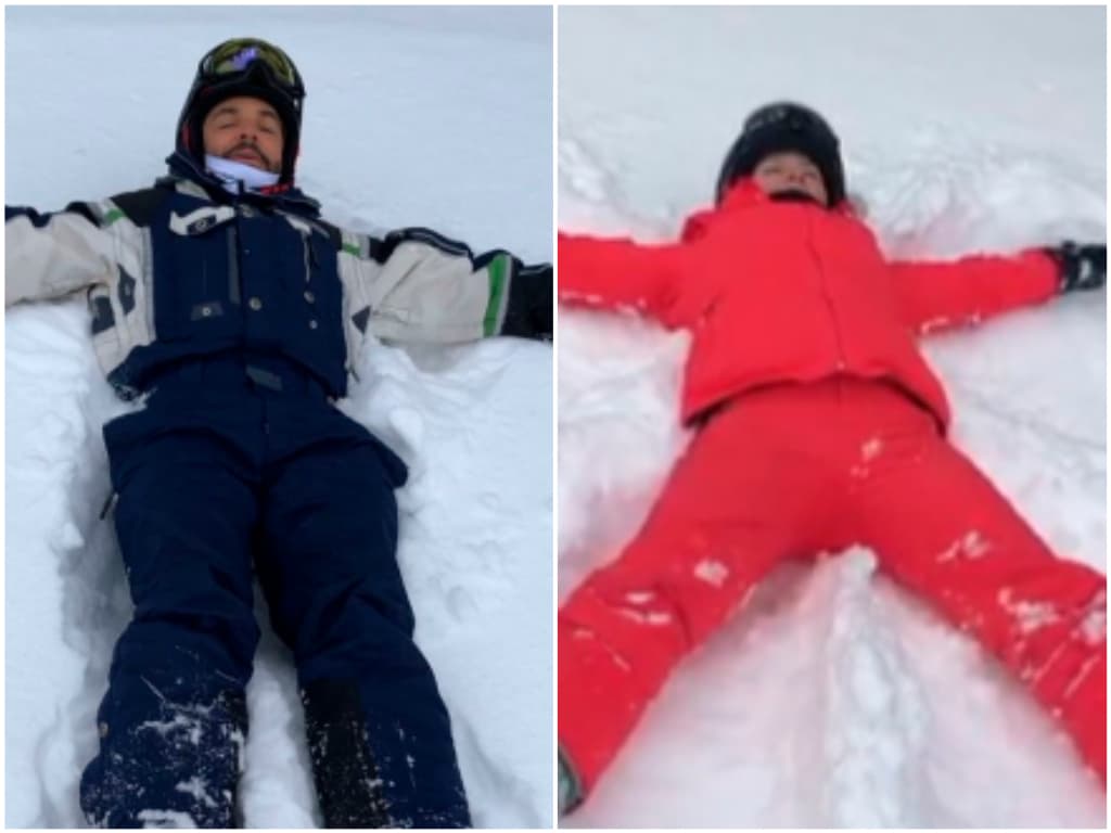Por su parte, Eugenio y Alessandra se divirtieron como niños al crear angelitos de nieve.