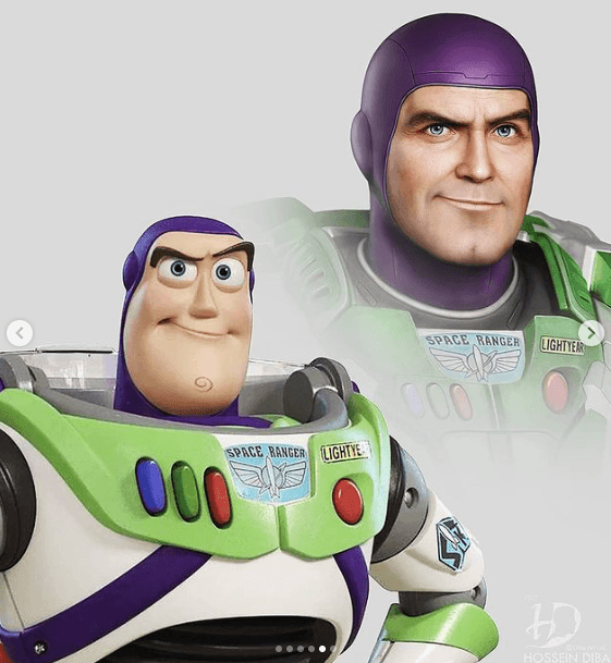 <b>Buzz Lightyear </b>
<br>El icónico Buzz, que se ganó el cariño de chicos y grandes con sus chistes, también se convirtió en una versión real gracias a Hossein.