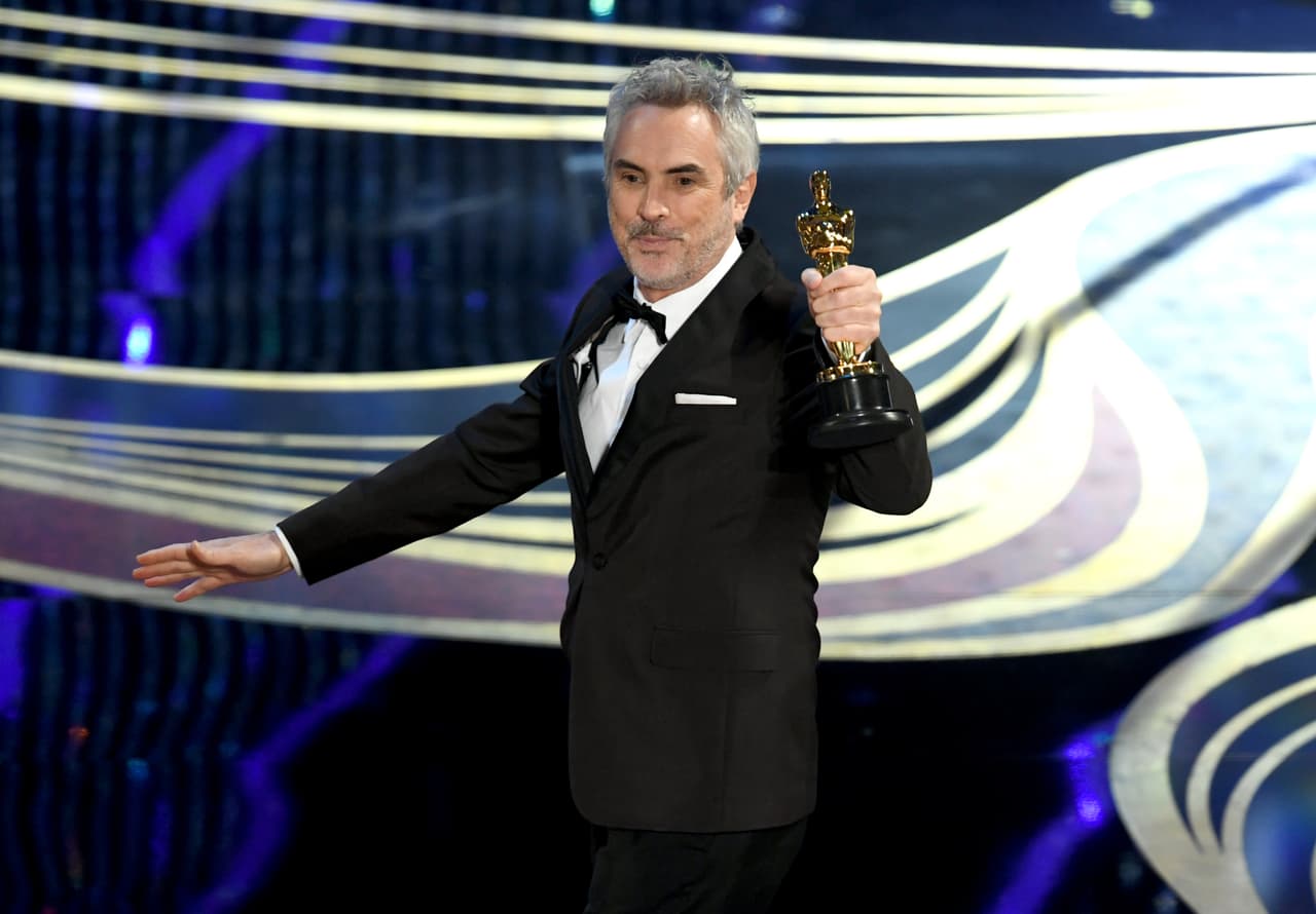 <b>5. Los tres premios de 'Roma' de Cuarón: </b>Cuando el director subió al podio en varias ocasiones a recoger la estatuilla.