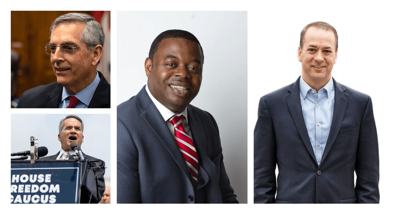 <b>Candidato a secretario de Estado por el Partido Republicano</b>
<br>
<br>· Brad Raffensperger (izquierda arriba)
<br>· Jody Hice (izquierda abajo)
<br>· T.J. Hudson (en medio)
<br>· David Belle Isle (derecha)