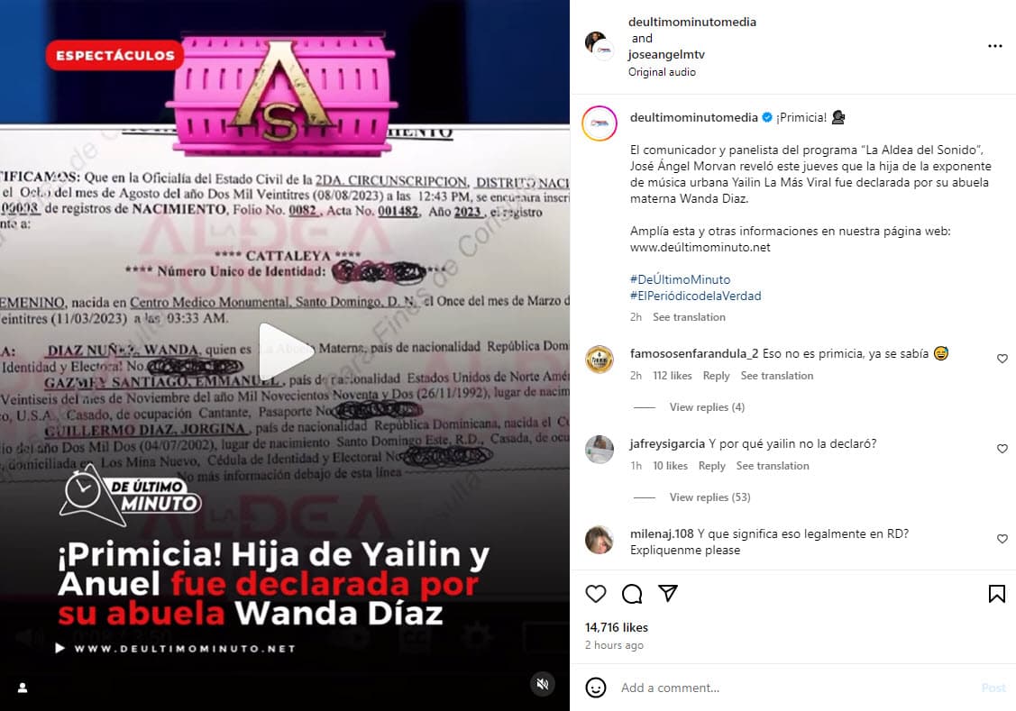 Acta de nacimiento de Cattaleya.