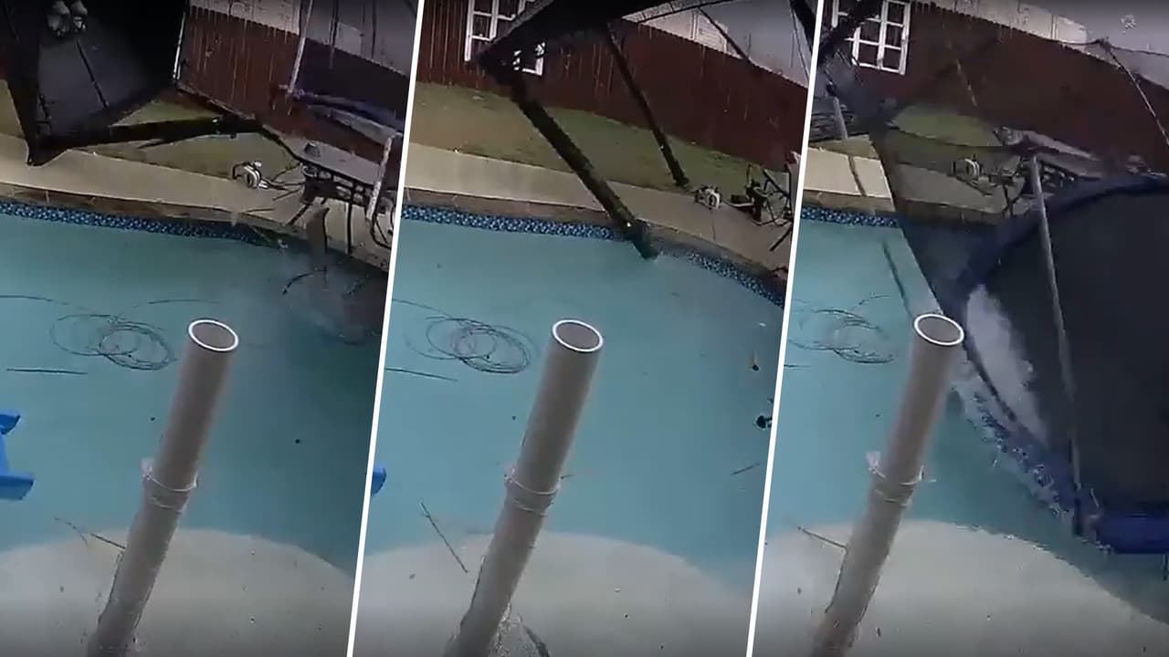 Vientos de tornado lanzaron trampolín a una piscina en alrededores de Austin