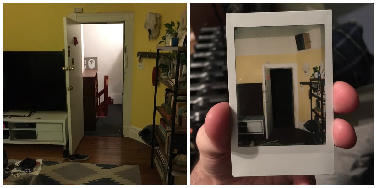 Además de los vídeos, Adam recurrió a su cámara instánea para captar algo raro. Sin embargo, lo único que notó fue que mientras la cámara de su celular captaba la luz de su pasillo, su cámara mostraba el mismo pasillo totalmente oscuro.