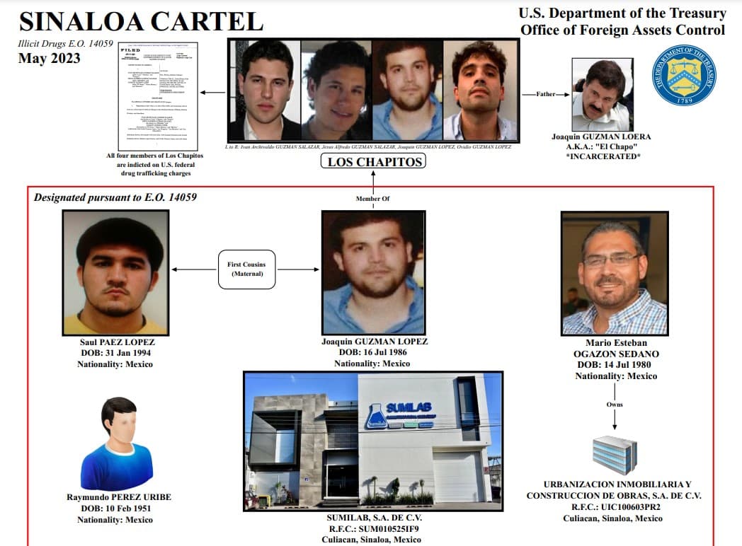 Organigrama de una parte de la red criminal que tejieron los hijos de Joaquín 'El Chapo' Guzmán.