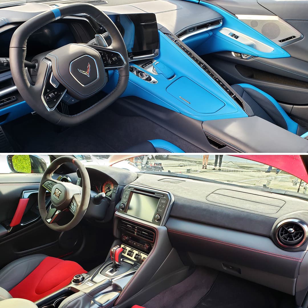 <b>Interior</b>
<br>
<br>En el interior del Chevrolet Corvette, la consola y el tablero de instrumentos se encuentran orientados hacia el conductor, lo que crea un ambiente con toques de auto de carreras. Además, el Corvette nunca había contado con tantas opciones para ser personalizado, con seis variaciones de color para el interior, seis para el cinturón de seguridad y otras dos para las costuras. El tablero incluso cambia de diseño y color dependiendo del modo de manejo en que se encuentre.
<br>
<br>El Nissan GT-R Nismo es más conservador en este apartado, por no decir anticuado. El estilo de la cabina se inclina más a los años 2000 que al 2020. De hecho, su actualización más importante en el interior ocurrió en 2016 cuando Nissan reinventó el sistema de información y entretenimiento, eliminó una cantidad de botones y reorganizó algunos controles. No cabe duda de que fue un cambio necesario, pero de nuevo, el GT-R se ve en la necesidad de recibir cambios importantes. Por ahora, destacan sus asientos Recaro, el volante forrado en Alcantara y los detalles icónicos en color rojo.