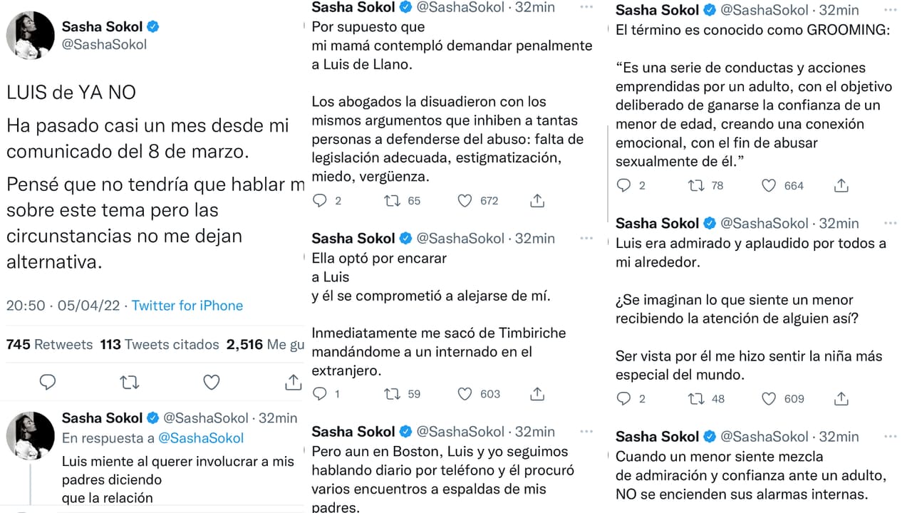 Sasha Sökol publicó una nueva carta en sus redes sociales dando respuesta a Luis de Llano.