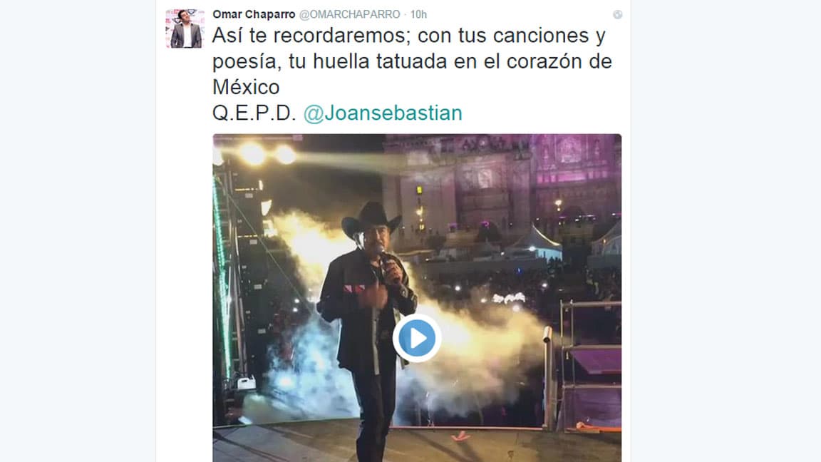 Omar Chaparro: "Así te recordaremos; Con tus canciones y poesía, tu huella tatuada en el corazón de México Q.E.P.D."