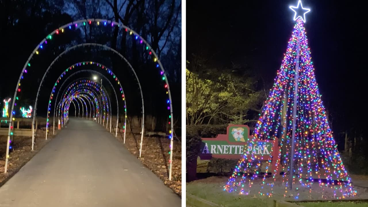 Las luces de Navidad iluminan un popular parque de Fayetteville
