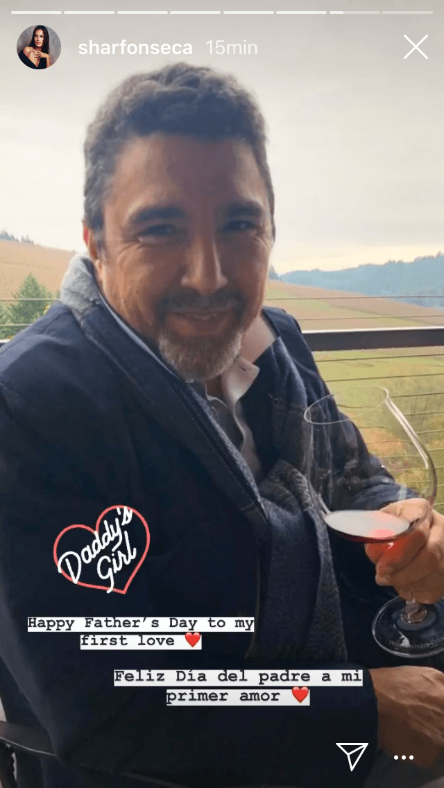 La venezolana 
<b><a href="https://www.univision.com/famosos/mas-alla-de-las-estrias-sharon-fonseca-explica-cual-es-su-intencion-al-hablar-sobre-ese-tema-video" target="_blank">Sharon Fonseca</a></b>, quien próximamente será madre por primera vez al lado del multimillonario dj Gianluca Vacchi, festejó a su papá con esta foto en sus historias de Instagram: "Feliz Día del Padre a mi primer amor".