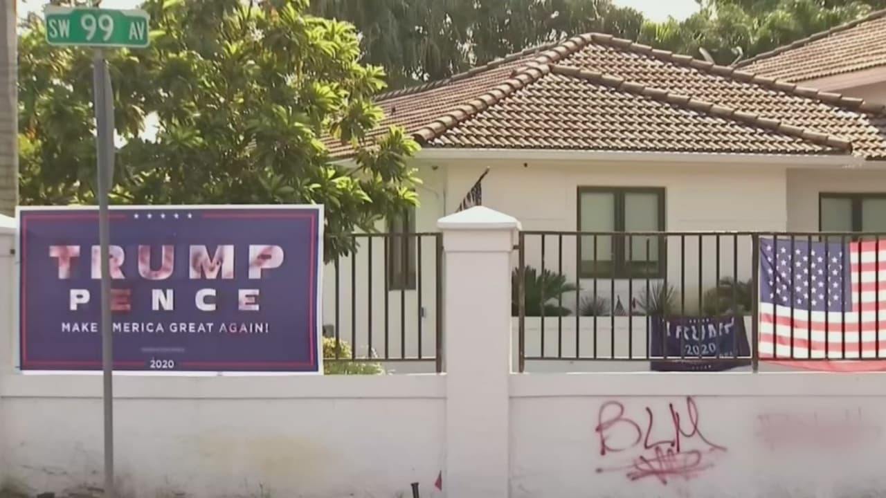 “No respetan la propiedad ajena”: vandalizan viviendas de Miami-Dade que tienen propaganda de Trump