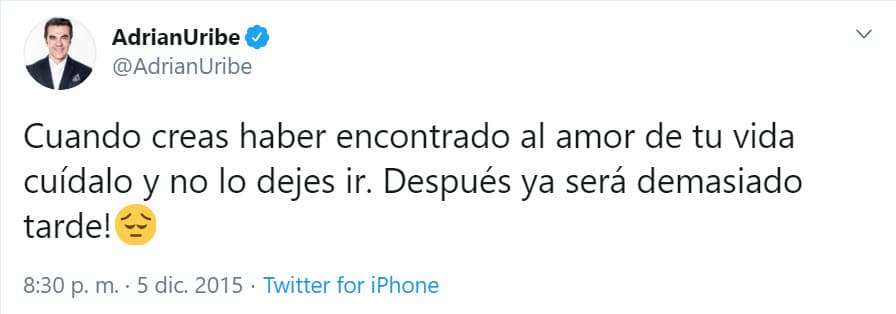 "Cuando creas haber encontrado al amor de tu vida 
<b>cuídalo y no lo dejes ir</b>. ¡Después ya será demasiado tarde!". 
<br>