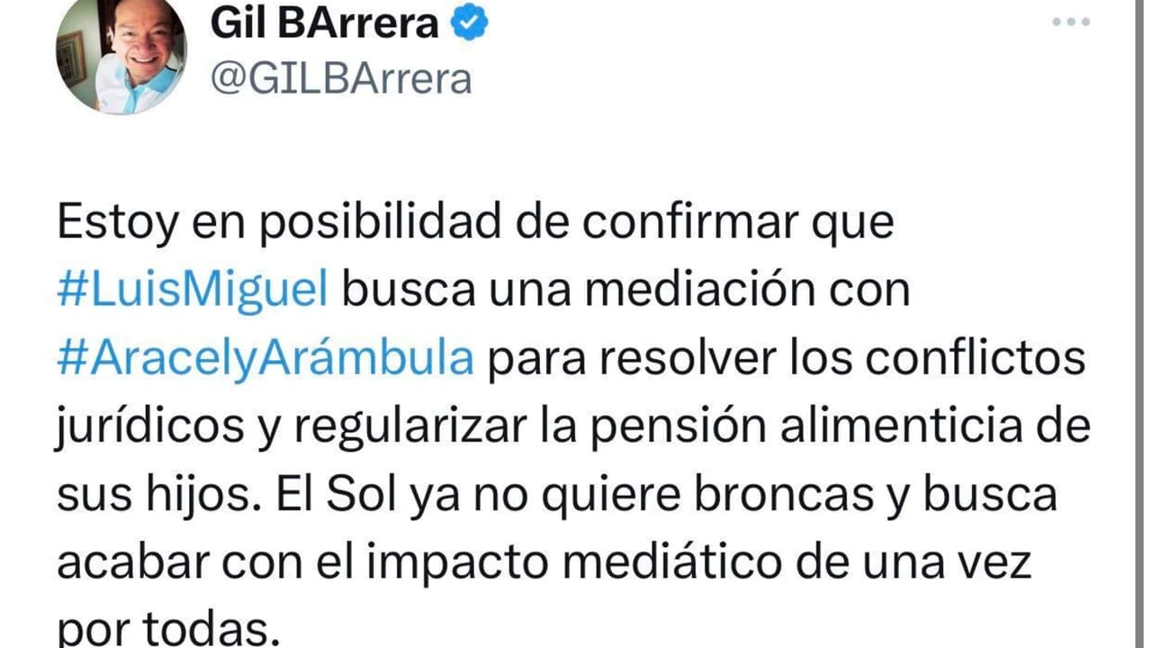 El periodista Gil Barrera aseguró en X que Luis Miguel busca una "mediación" para finiquitar la denuncia que Aracely Arámbula la interpuso en México.