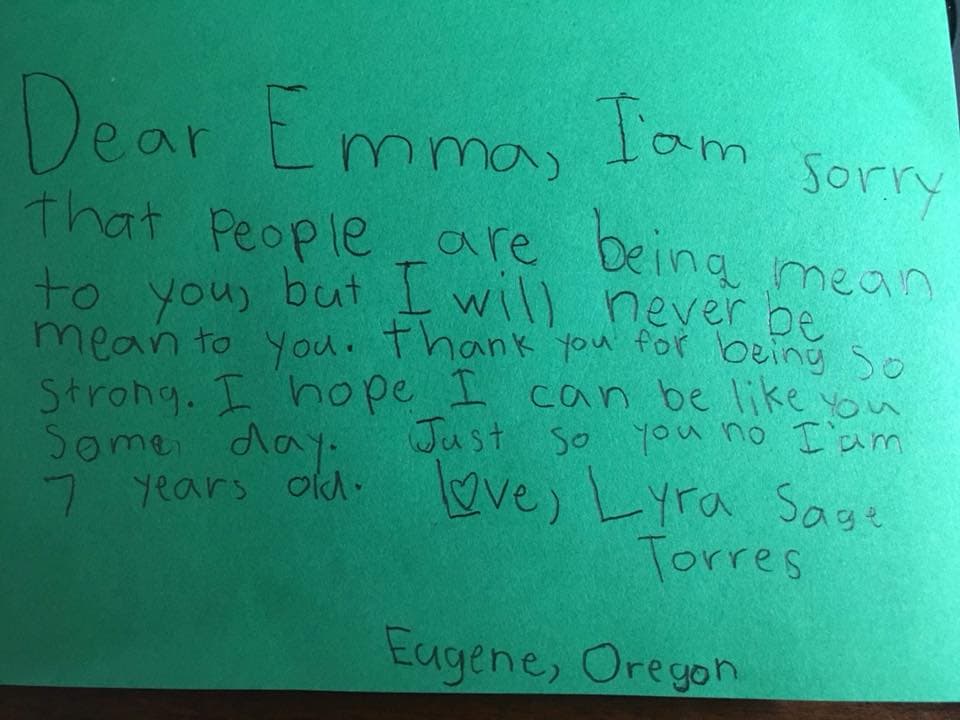 La carta que escribió Lyra a Emma Gonzalez.