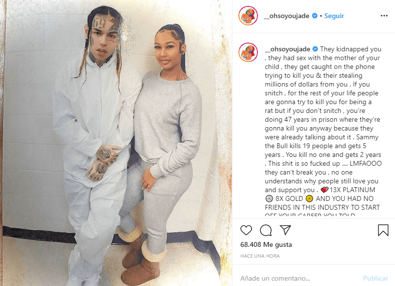 Por su parte, la madre de la hija de Tekashi 6ix9ine publicó en Instagram una imagen de ella y el rapero junto a un mensaje de apoyo.