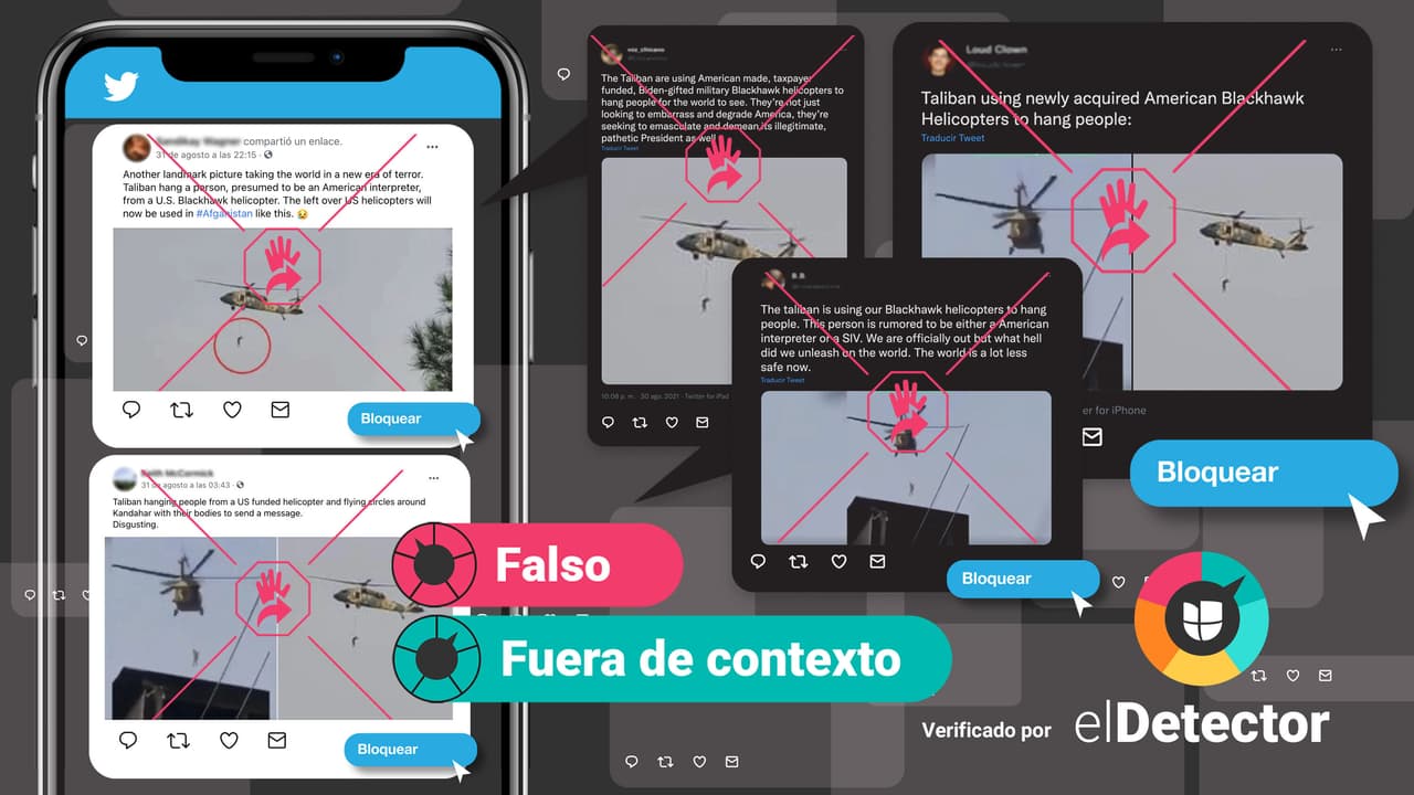 ¿Los talibanes ahorcaron a un hombre desde un helicóptero, como dice el mensaje del video que rueda por Twitter?