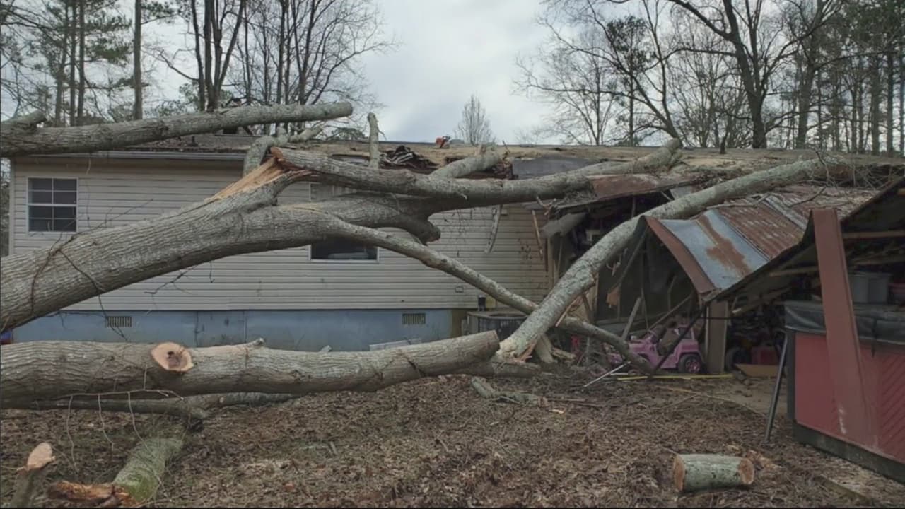 Un árbol cae sobre la casa de una familia en el condado Henry