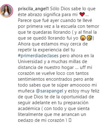 En el texto también recordó la primera vez que se separó de ella, cuando tuvo el primer día de clases de su vida, situación que volverá a repetirse pero "a muchas millas de distancia" de su hogar.