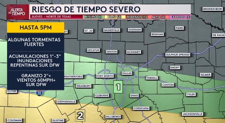 El Metroplex está en riesgo de tiempo severo, pero con esta línea de tormentas el riesgo principal es por inundaciones de hasta 2 pulgadas.