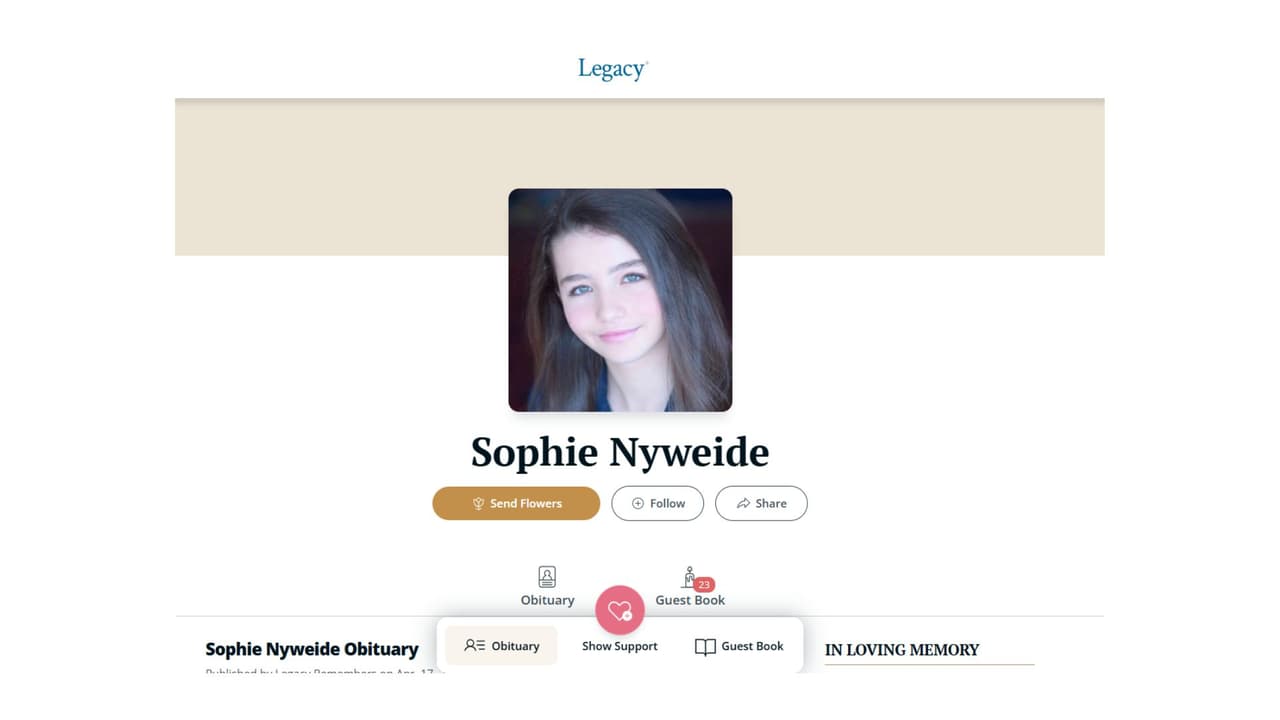 Así informó la familia de Sophie Nyweide sobre su muerte.