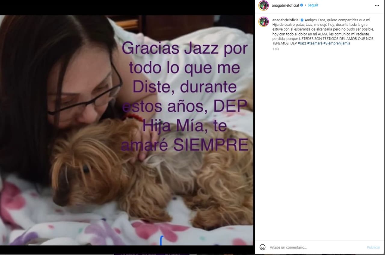 Ana Gabriel sufre la pérdida de su perrita Jazz, a quien llegó a considerar como una hija.