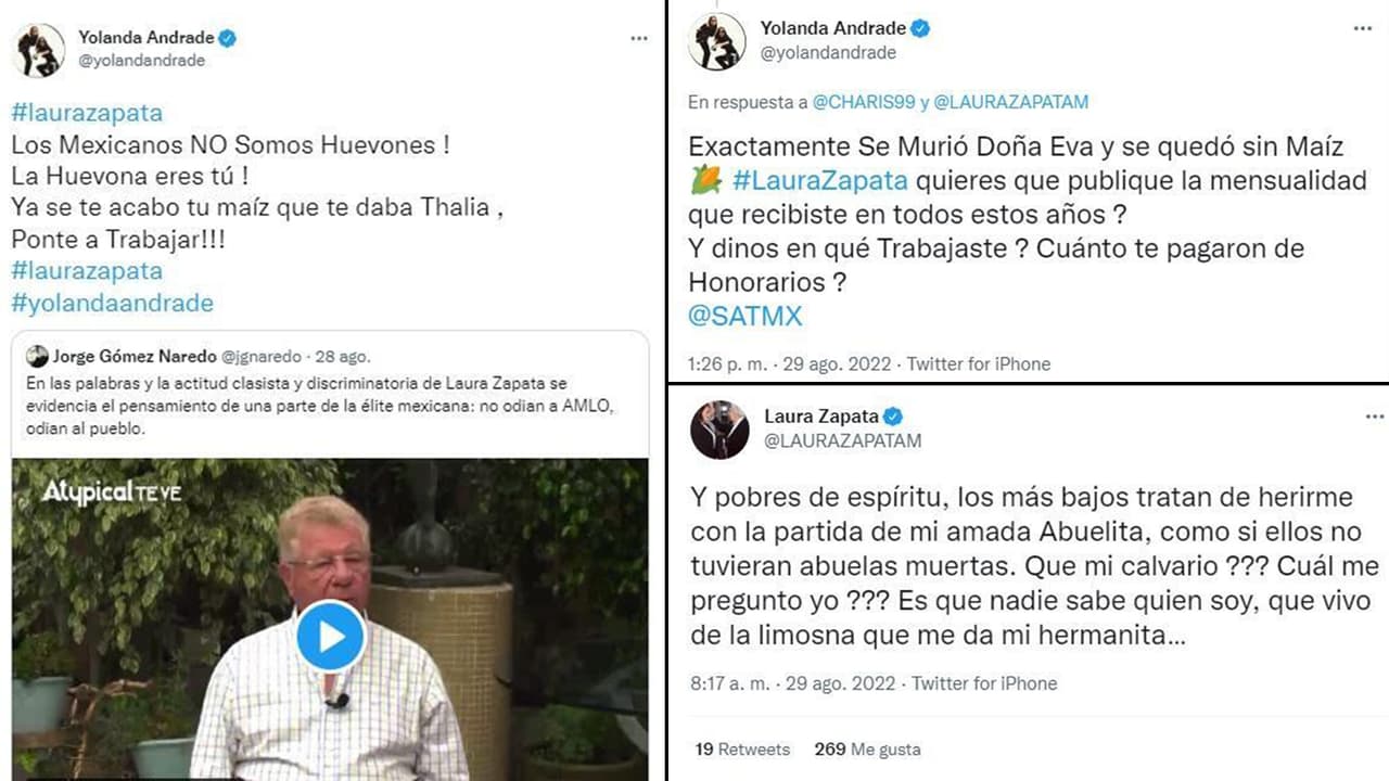 Estos fueron algunos de los tuits en los que Yolanda Andrade y Laura Zapata se enfrascaron en polémica.