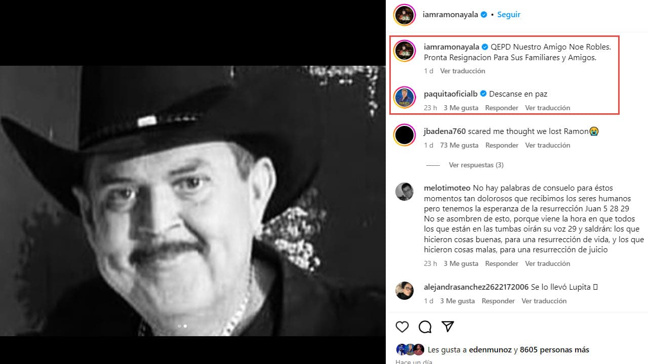 Ramón Ayala y Paquita la del Barrio lamentan la muerte de Noé Robles.