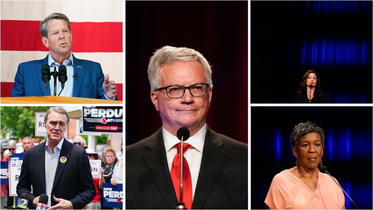 <b>Candidato republicano a la gubernatura de Georgia: </b>
<br>
<br>Los contenientes son el actual gobernador Brian Kemp (extremo izquierdo arriba), el exsenador David Perdue (extremo izquierdo abajo), Tom Williams (en medio), Kandiss Taylor (extremo derecho arriba) y Catherine Davis (extremo derecho abajo).
