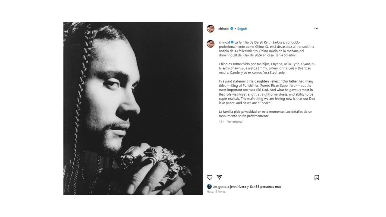 Así comunicaron la muerte del rapero Chino XL.