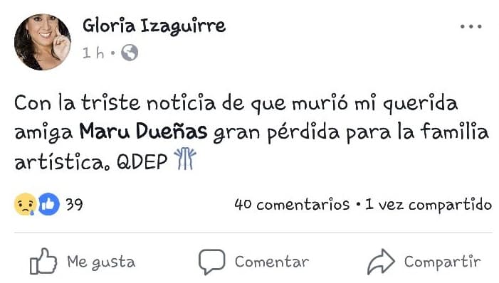 Gloria Izaguirre también manifestó su desconcierto ante la muerte de Maru.