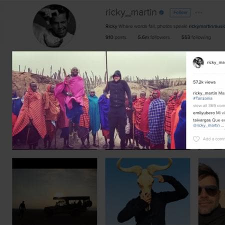 Ricky Martin bailando junto a una tribu masái (c) Instagram