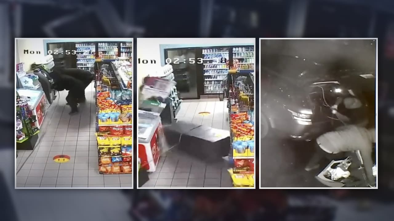 Amarran un cable a un cajero automático y cometen un robo de película