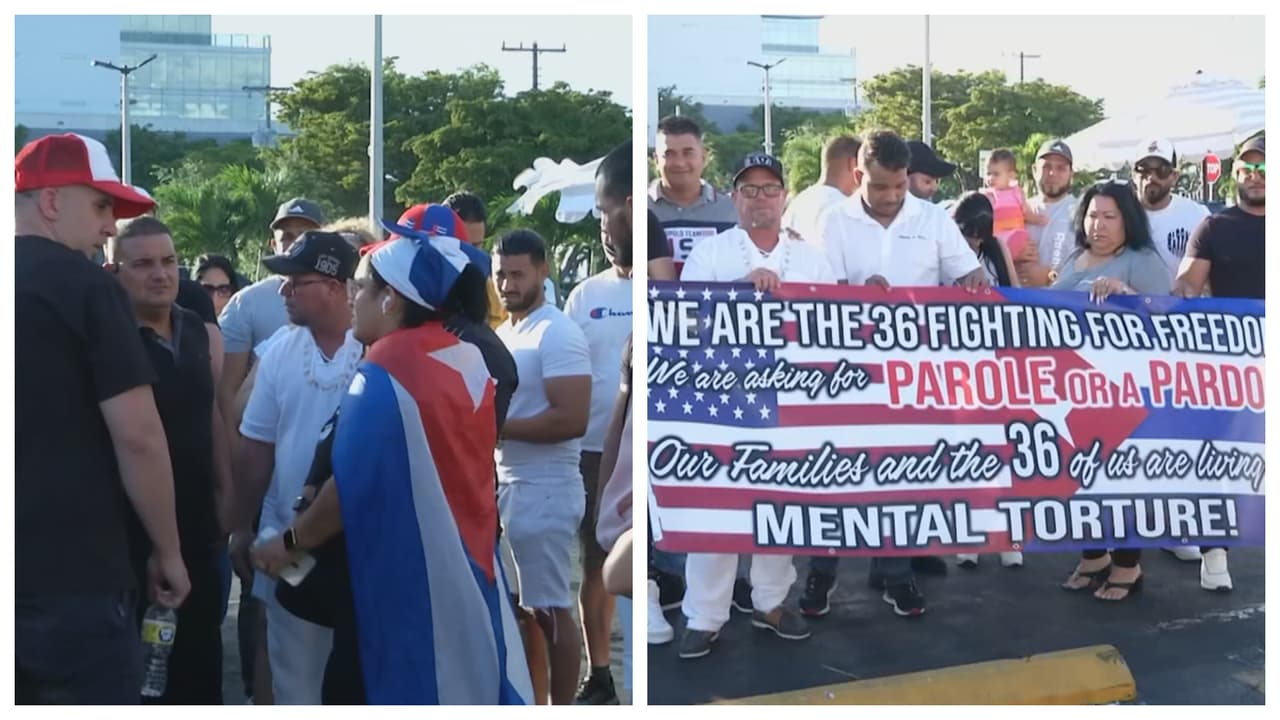 Cubanos que fueron liberados por ICE pero aún temen ser deportados se manifiestan en Miami