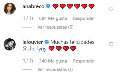 Ana Brenda Contreras reaccionó con varios corazones, al igual que la actriz Adriana Louvier, quien además escribió “Muchas felicidades”.