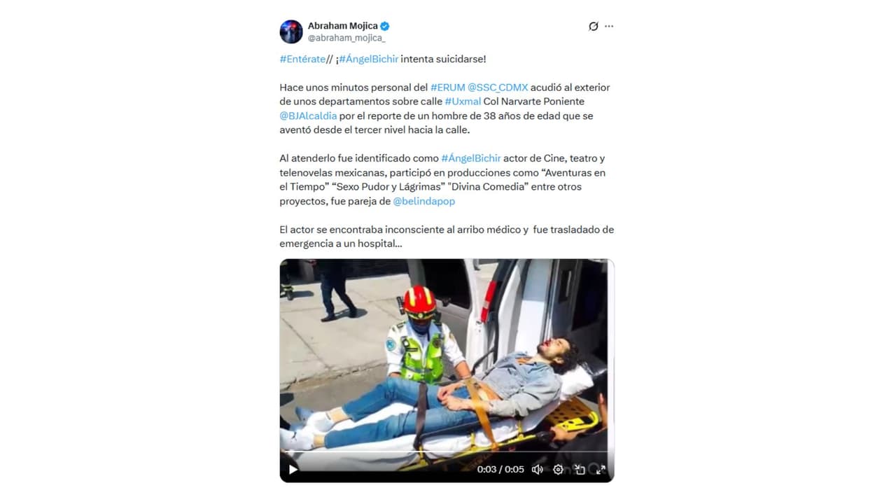 José Ángel Bichir fue trasladado de emergencia al hospital.