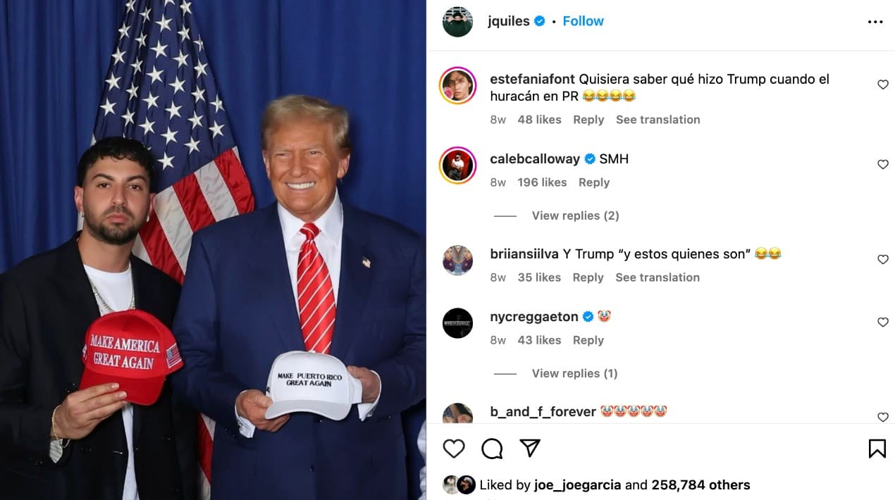 Justin Quiles, otro cantante urbano boricua que quiso demostrar su apoyo público a Donald Trump, tampoco se ha expresado en contra del acto de comedia.