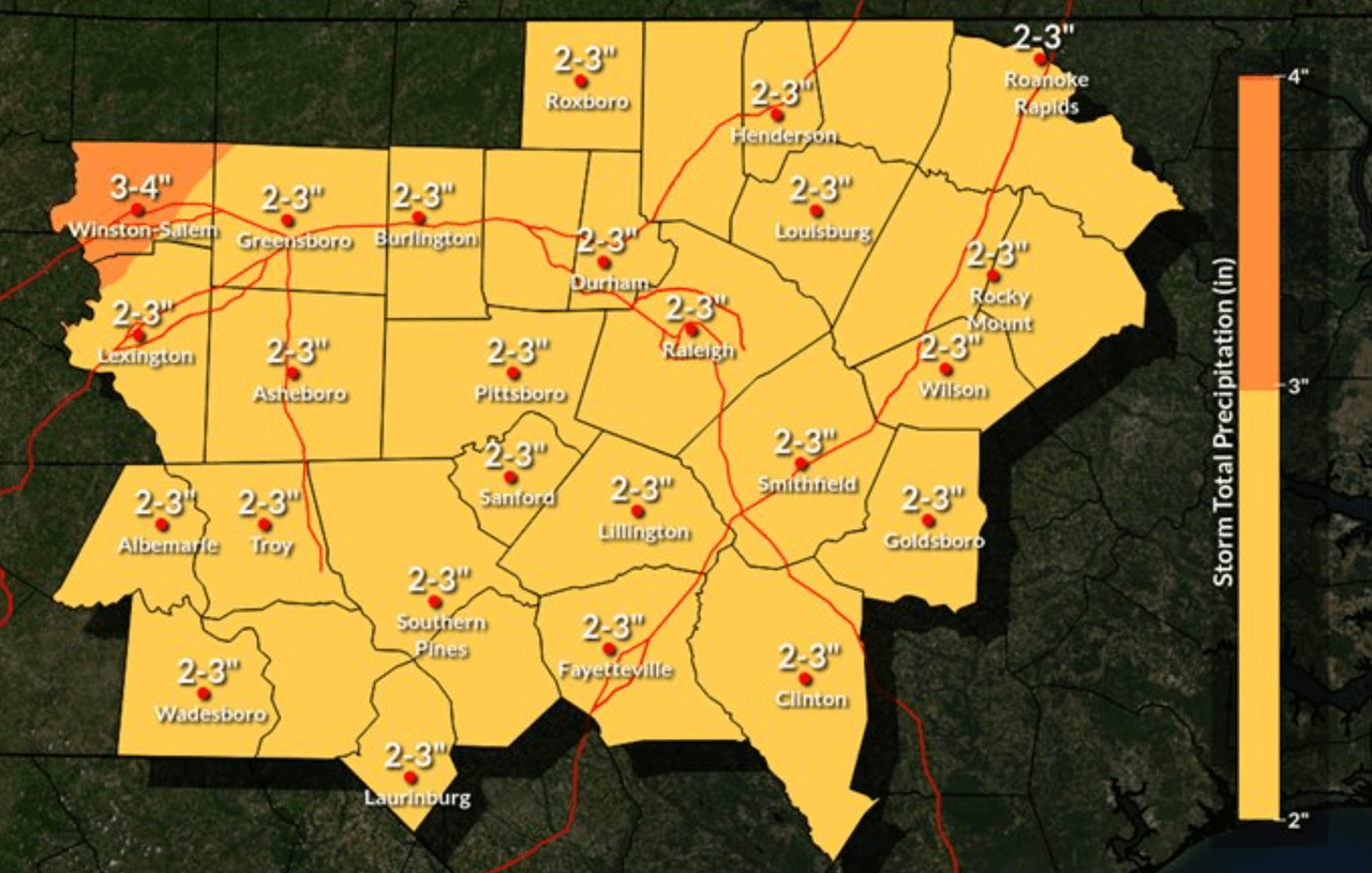 Sistema de tormentas traerá fuertes lluvias y ráfagas de viento a todo Carolina del Norte
