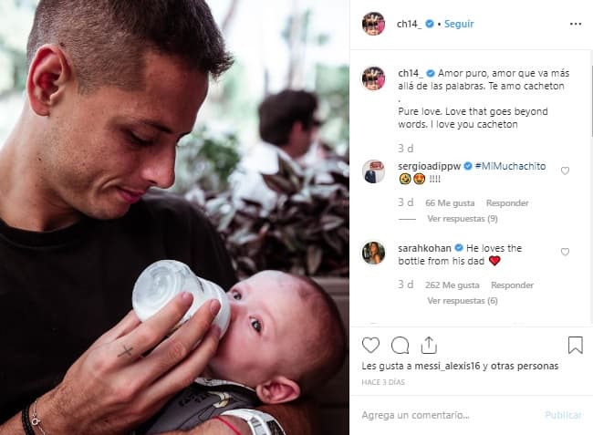 "Amor puro, amor que va más allá de las palabras. 
<b><a href="https://www.instagram.com/p/B4x-SyugT3I/" target="_blank">Te amo cachetón</a></b>" , publicó el futbolista mexicano apenas el jueves en la mencionada red social.