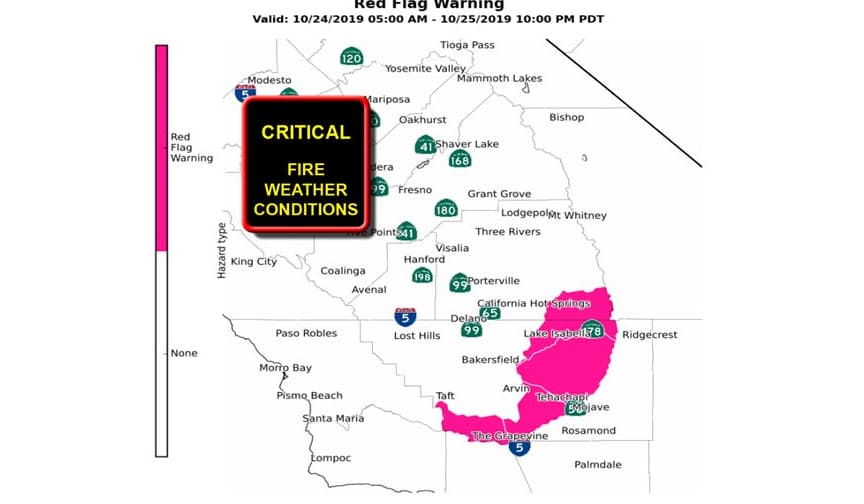 Emiten alerta roja para las montañas de kern y Tulare por riesgo de incendios forestales