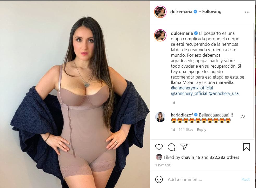 En la publicación se lee: "
<b>El posparto es una etapa complicada</b> porque el cuerpo se está recuperando de la hermosa labor de crear vida y traerla a este mundo". La actriz de 'Rebelde' también apuntó la importancia que tiene el cuerpo en este evento "por eso debemos agradecerle, apapacharlo y sobre todo ayudarle en su recuperación".