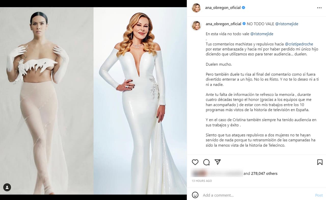 Ana Obregón responde a Risto Mejide.